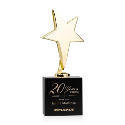 Trophies - Premium Metal Trophies - Spicer Gold Star on Woodlawn Base - Black