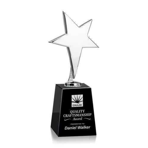Trophies - Premium Metal Trophies - Spicer Chrome Star on Medium Crystal Base - Black