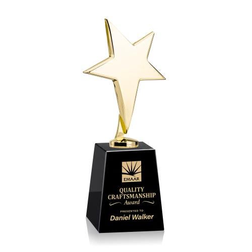 Trophies - Premium Metal Trophies - Spicer Gold Star on Medium Crystal Base - Black