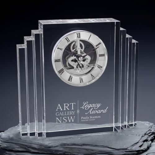 Awards and Plaques - Crystal Trophies - Crystal Clocks - Boggs Clock - Silver
