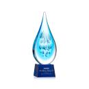 Matrix on Small Crystal Base Blue Tear Drop Glass Trophy