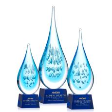Matrix on Small Crystal Base Blue Tear Drop Glass Trophy - Art Glass Trophies