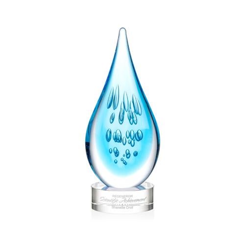Awards and Plaques - Glass Trophies - Art Glass Trophies - Matrix on Lockwood Base Clear Tear Drop Glass Trophy