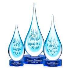 Matrix on Lockwood Base Blue Tear Drop Glass Trophy - Art Glass Trophies