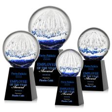 Rudolph Full Color on Medium Crystal Base Black Globe Glass Trophy - Art Glass Trophies