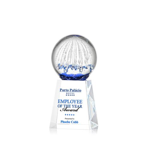 Awards and Plaques - Glass Trophies - Art Glass Trophies - Rudolph Full Color on Medium Crystal Base Clear Globe Glass Trophy