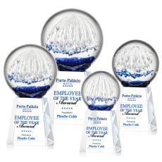 Rudolph Full Color on Medium Crystal Base Clear Globe Glass Trophy - Art Glass Trophies