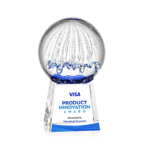 Awards and Plaques - Glass Trophies - Art Glass Trophies - Rudolph Full Color on Fortino Base Clear Globe Glass Trophy