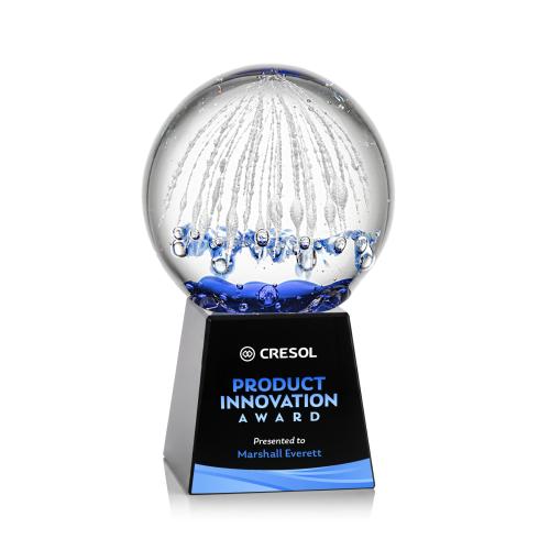 Awards and Plaques - Glass Trophies - Art Glass Trophies - Rudolph Full Color on Fortino Base Black Globe Glass Trophy