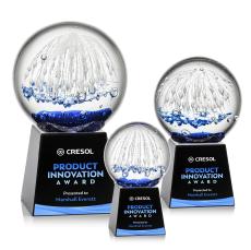 Rudolph Full Color on Fortino Base Black Globe Glass Trophy - Art Glass Trophies