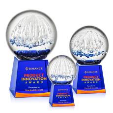 Rudolph Full Color on Fortino Base Blue Globe Glass Trophy - Art Glass Trophies