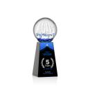 Rudolph Full Color on Tall Crystal Base Black Globe Glass Trophy