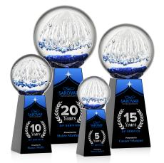 Rudolph Full Color on Tall Crystal Base Black Globe Glass Trophy - Art Glass Trophies