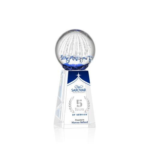 Awards and Plaques - Glass Trophies - Art Glass Trophies - Rudolph Full Color on Tall Crystal Base Clear Globe Glass Trophy