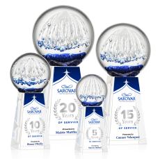 Rudolph Full Color on Tall Crystal Base Clear Globe Glass Trophy - Art Glass Trophies