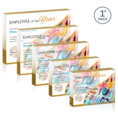 Sylvester Full Color Gold (Horiz) Rectangle Acrylic Trophy - Employee Awards