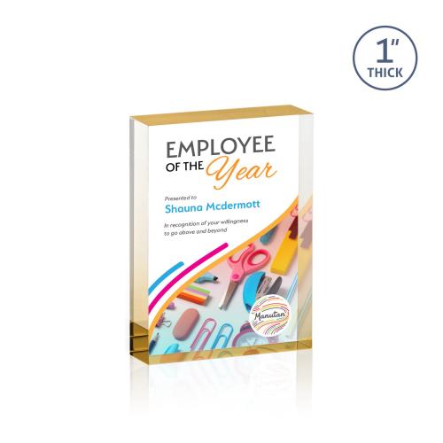 Awards and Plaques - Employee Awards - Sylvester Full Color Gold (Vert) Rectangle Acrylic Trophy