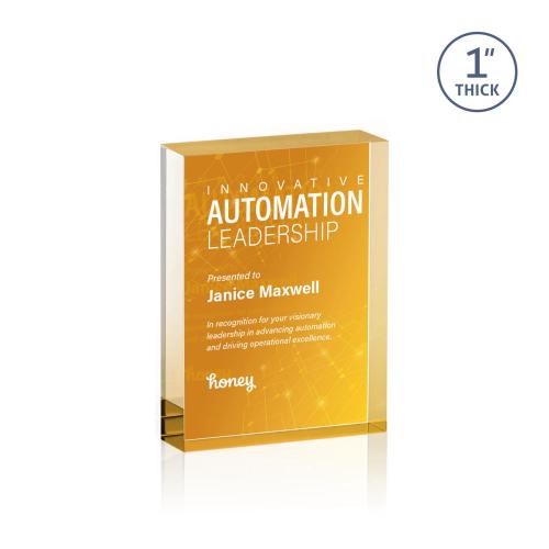 Awards and Plaques - Employee Awards - Sylvester Full Color Dillon Sided Gold (Vert) Rectangle Acrylic Trophy