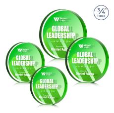 McMahon Full Color Dillon Sided Green Circle Crystal Trophy - Employee Awards
