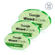 Barlow Oval Full Color Dillon Sided Green Circle Crystal Trophy - Employee Awards