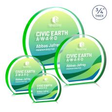 Maren Hemisphere Full Color Dillon Sided Green Circle Crystal Trophy - Glass Plaques