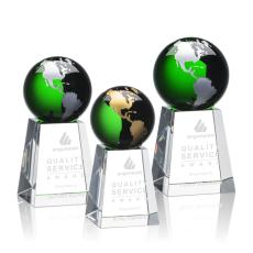 Krause Green/Gold Globe Crystal Trophy - Crystal Globe Awards