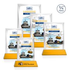 Cassidy Full Color on Helton Base Amber Rectangle Crystal Trophy - Crystal Trophies