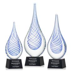Striation on Small Crystal Base Black Tear Drop Glass Trophy - Glass Trophies