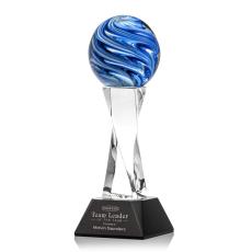 Neptune on Spirale Spire Base Black Globe Glass Trophy - Glass Trophies