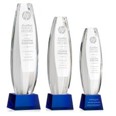 Hoover on Small Base Blue Towers Crystal Trophy - Crystal Trophies