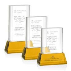 Downey on Base Amber Rectangle Crystal Trophy - Crystal Trophies