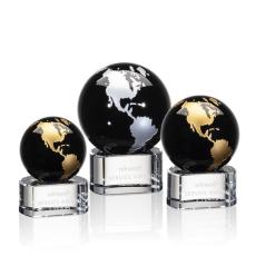 Sawyer Black/Gold Globe Crystal Trophy - Crystal Globe Awards