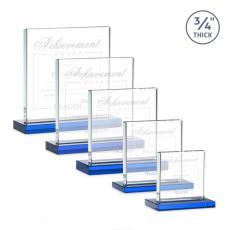 Landers Sky Blue Square / Cube Crystal Trophy - Crystal Trophies