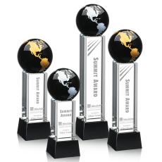 Caballero on Base Black/Gold Globe Crystal Trophy - Crystal Globe Awards