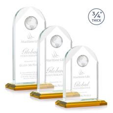 Cortez Amber Globe Crystal Trophy - Crystal Globe Awards