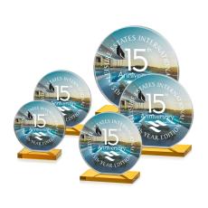 Drummond Full Color Amber Circle Crystal Trophy - Custom Trophies