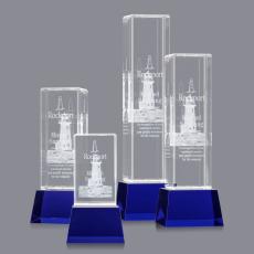 Small 3D on Base Blue Towers Crystal Trophy - 3D Crystal Trophies